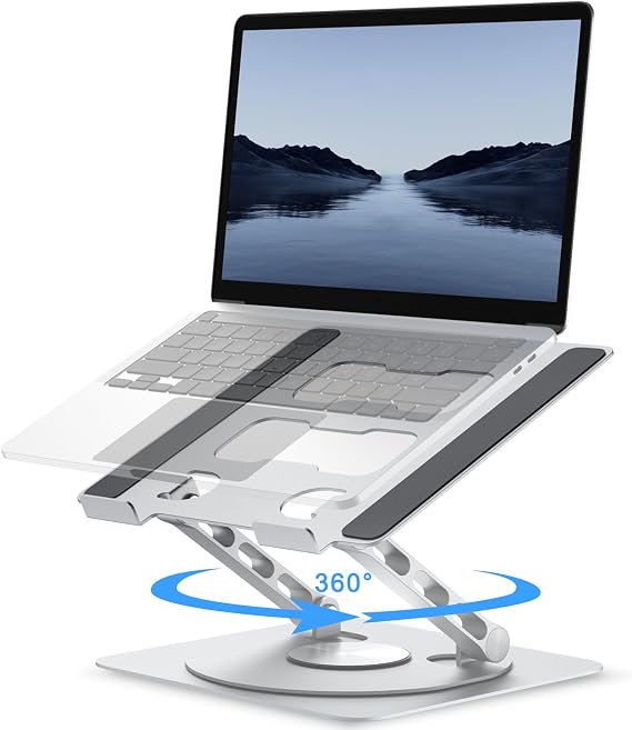 Laptop Stand for Desk with 360° Rotating Base,Ergonomic Foldable Notebook Holder,Height Adjustable & Muti-Angle Computer Riser, Compatible with MacBook, Air, Pro, and all 10-17 Laptops Tablets,silver