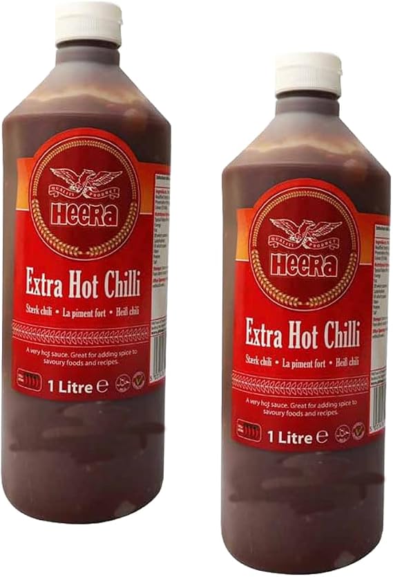 Heera's Extra Hot Chilli Sauce 1L Spicy Condiment Sauce Perfect for Cooking, Dipping, Stir Fry and Everyday Use Pack of 2
