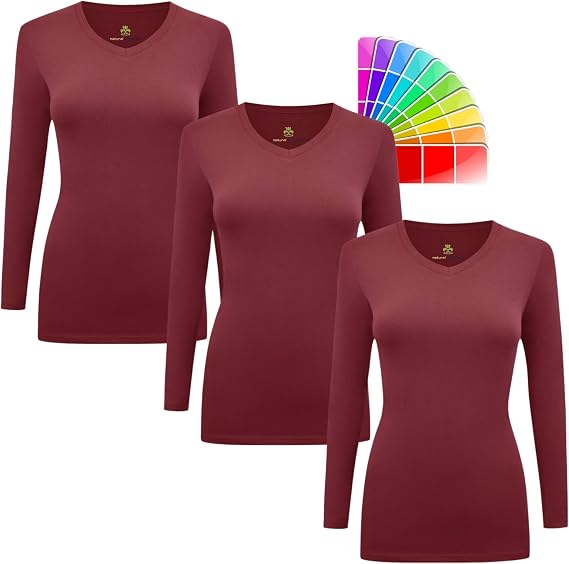 Women's Under Scrub Tee Crew Neck Long Sleeve T-Shirt 3 - Pack