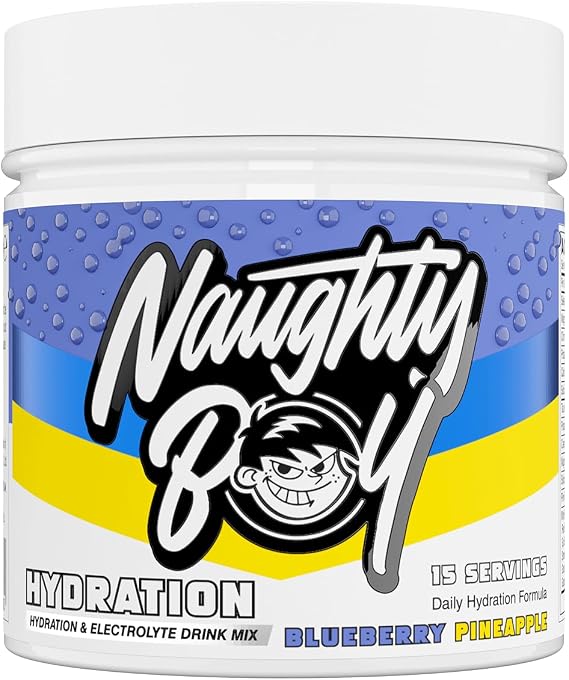 Naughty Boy Hydration Electrolyte Powder, Sugar Free Hydration Drink with Electrolytes & Creatine, 127.5g, Blueberry Pineapple