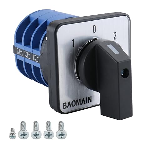BAOMAIN 32A 660V 3-Phase Rotary Changeover Switch, 12 Terminal 1-0-2 SZW26-32/D303.3 for Motor Control, Generator Transfer & Power Selection