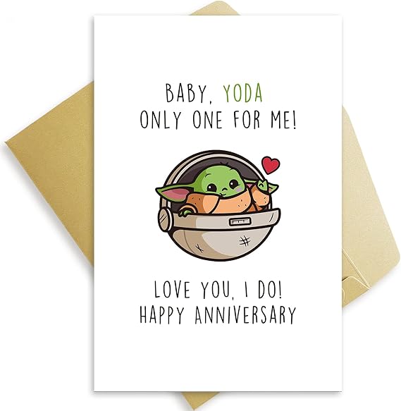OJsensai Happy Anniversary Baby Yoda Card, Cute Star Wars Card for Boyfriend Girlfriend, Funny Mandalorian Memory Day Card for Husband Wife Spouse Partner, Love You I Do
