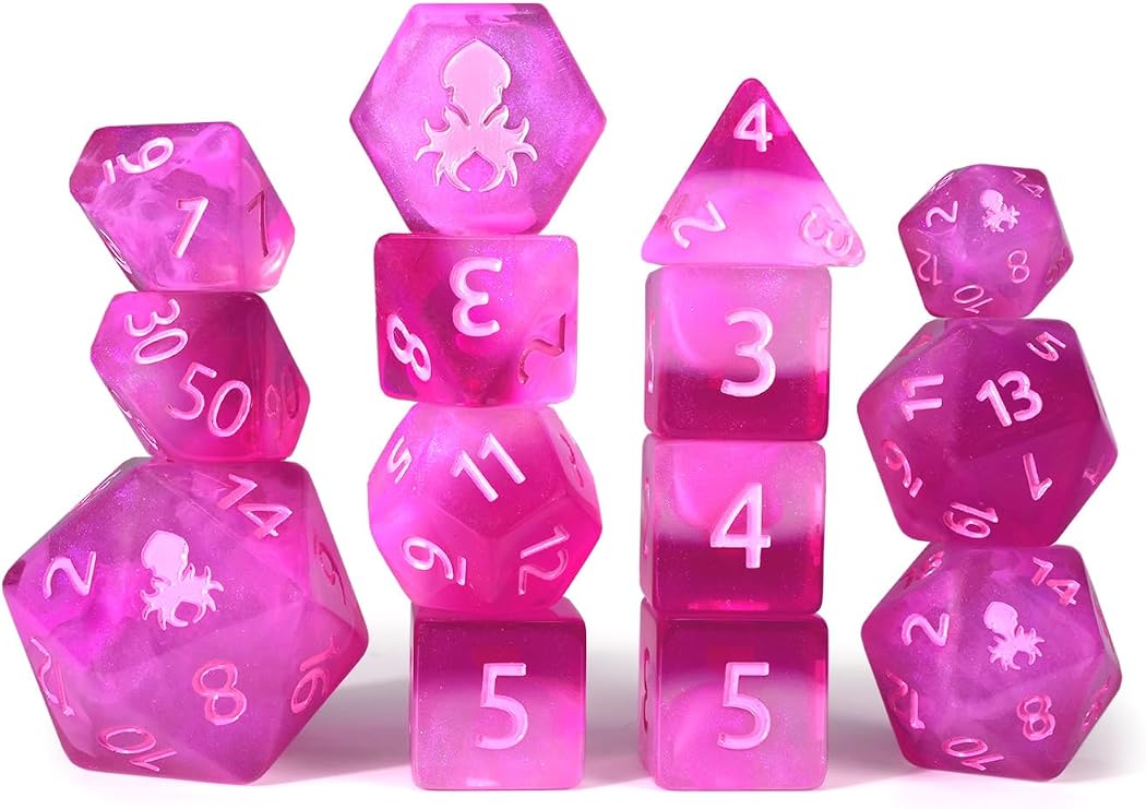 Kraken Dice Brideberry 14pc Dice Set Inked in Pink