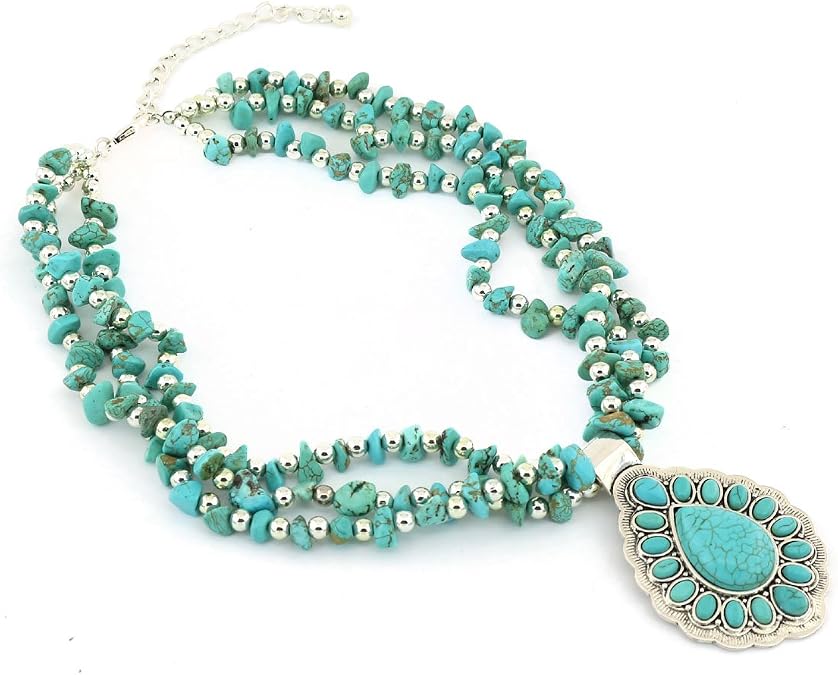 Vintage Alloy Synthetic Turquoise Necklace Fashion Jewelry Women