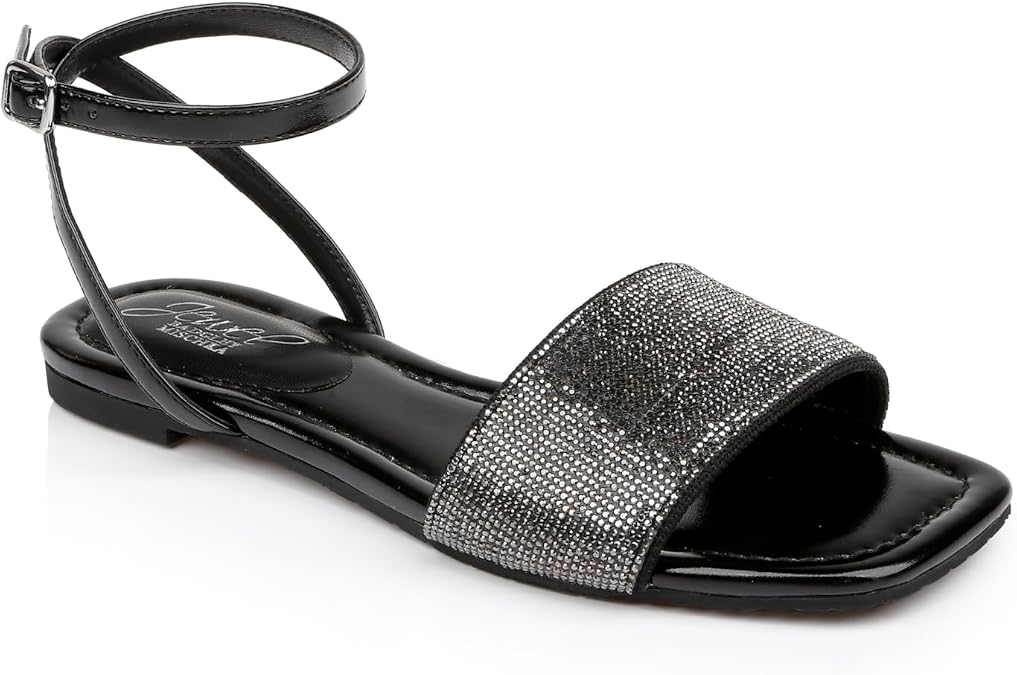 Jewel Badgley Mischka Hadley Flat Sandals with Ankle Strap