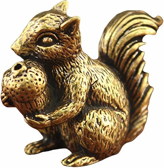 Vintage Bronze Squirrel Statue - Solid Copper Desk Decor, Paperweight, Tea Pet & Incense Holder, Hand-Polished Gift for Home Office (41mm)