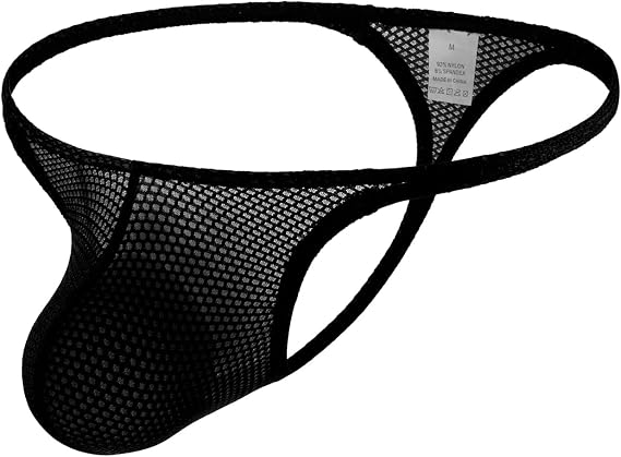 Men's Fishnet Mesh G-Strings, Sexy See-Through T-Back Thongs, Big Mesh Bikini Pouch Underwear