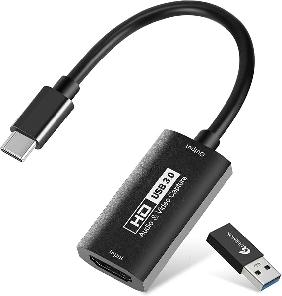GUERMOK Video Capture Card, USB3.0 HDMI to USB-C Capture Device, 2K@30FPS | Stream & Record Gameplay at 1080P@60FPS, Compatible with Mac OS, Windows, Quest 3, OBS, Zoom, PS5/4, Switch, Xbox (Black)