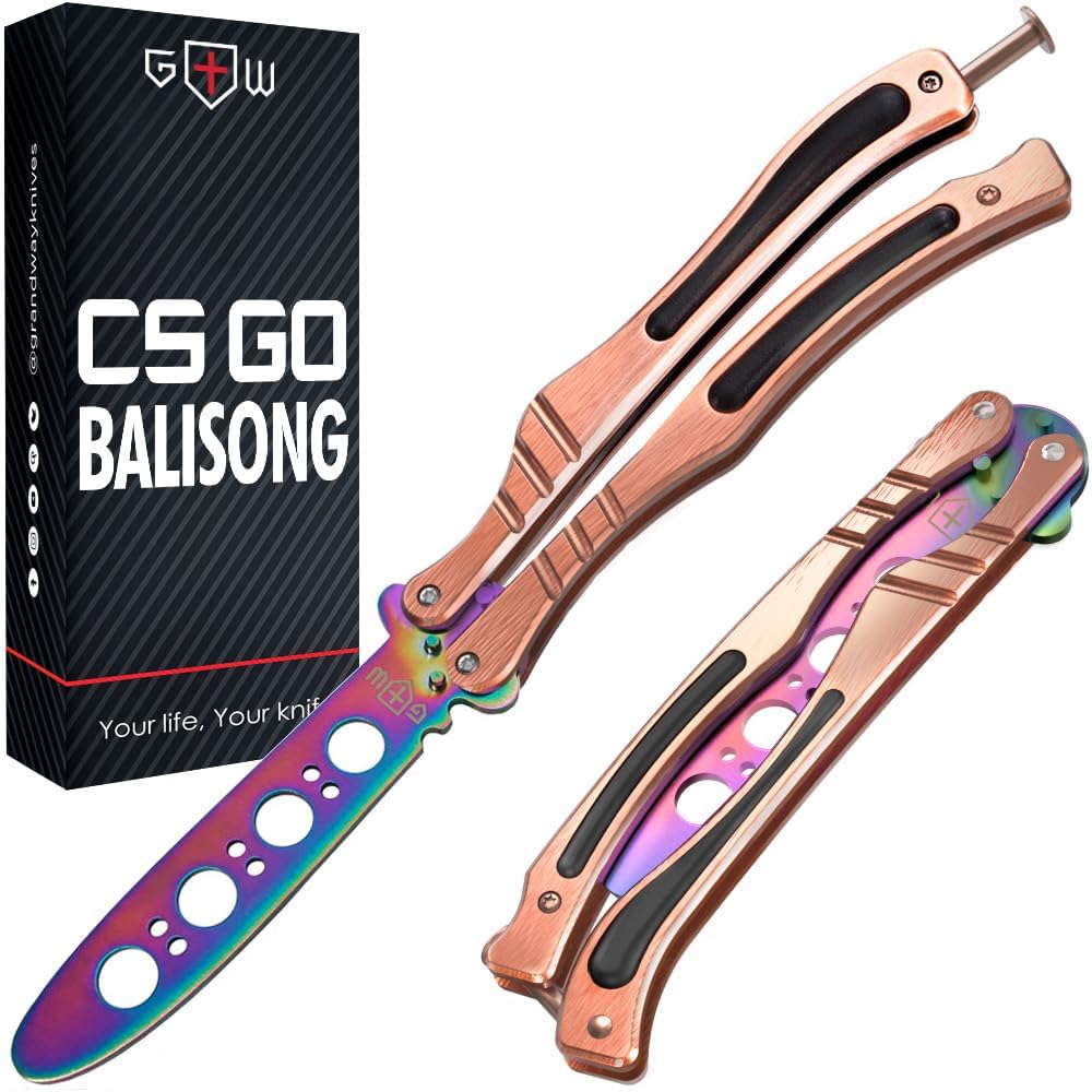 Butterfly Knife Butterfly Trainer - Balisong Trainer - Practice Butterfly - Balisong Butterfly NOT Real NOT Sharp Blade - Black Dull Trick Butterfly - Butter Fly Training CSGO K01 Arainer