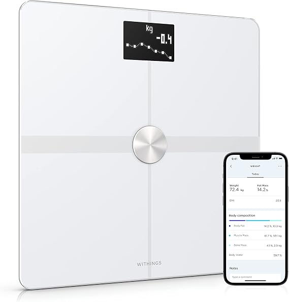 WITHINGS Body Smart – Smart Scale with Advanced Body Composition Analysis (Weight, Body Fat, Muscle Mass, Bone Mass, Water Percentage, Visceral Fat), Wi-Fi and Bluetooth Bathroom Scale, Beige