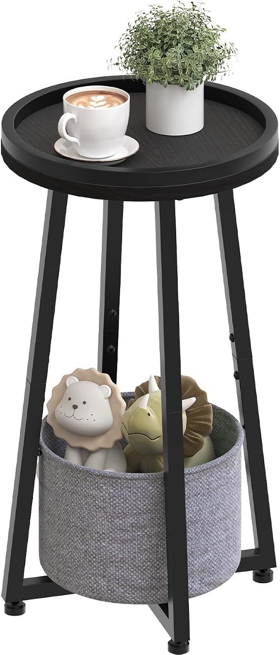 HOOBRO Small Round Side Table, 2-Tier Round Sofa End Table