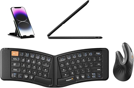 ProtoArc XK03 Ergonomic Foldable Keyboard and Rechargeable Ergonomic Vertical Mouse Gray