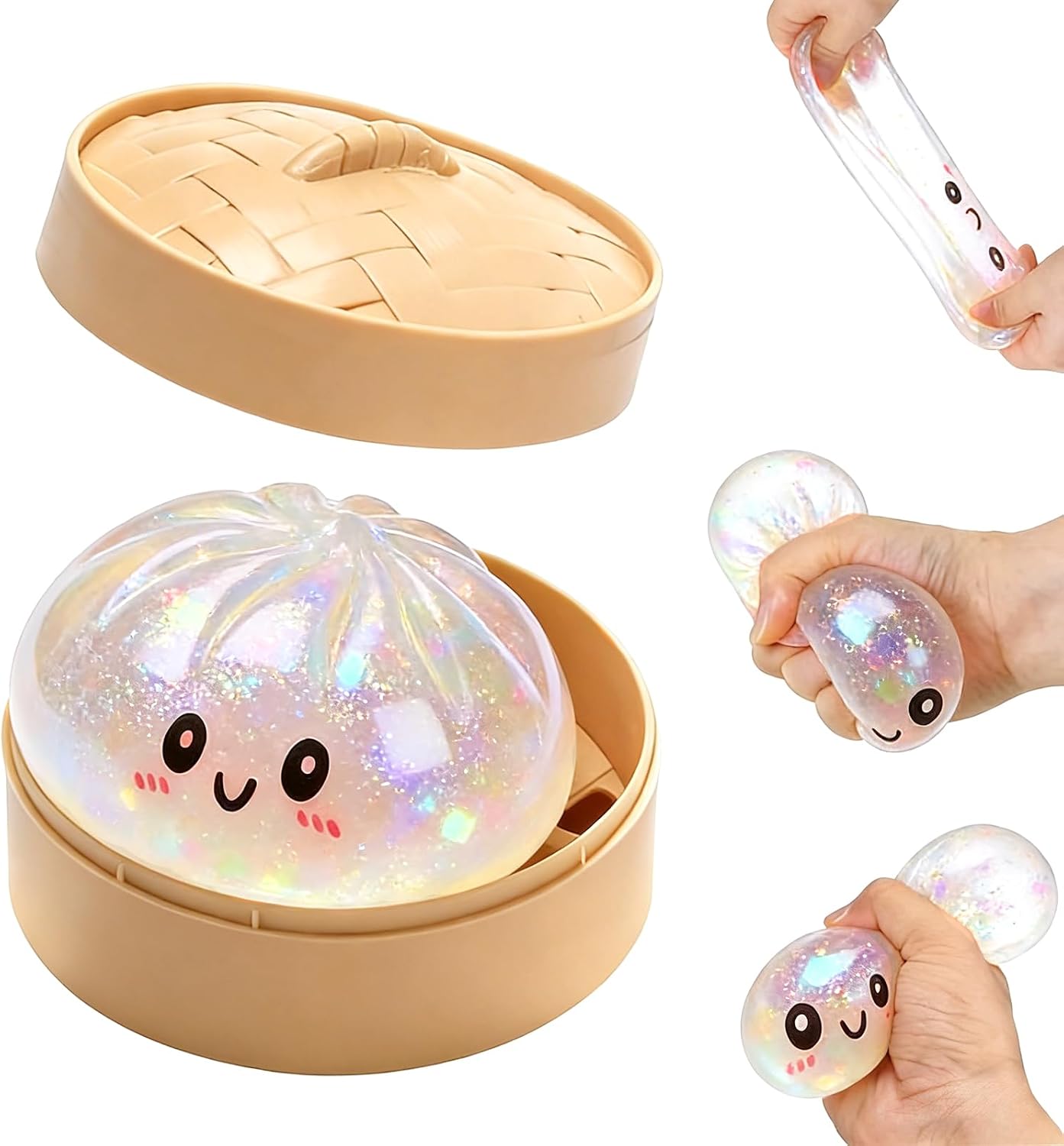 Dumpling Squishy Glitter MysteryDumpling Squishy Wirkt angstlösend und hat eine schnelle Wirkungserholung Decompression Dough for Adults (Weiß)