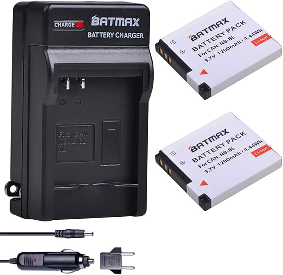 Batmax 2Pcs 1200mAh NB-8L Batteries + Charger Kits for Canon PowerShot A2200 is,A3000 is,A3100 is,A3200 is,A3300 is Digital Cameras