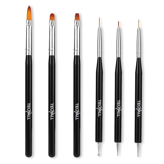 TEOYALL 6Pcs Nail Art Brushes, Gel Nail Polish Painting Liner and Dotting