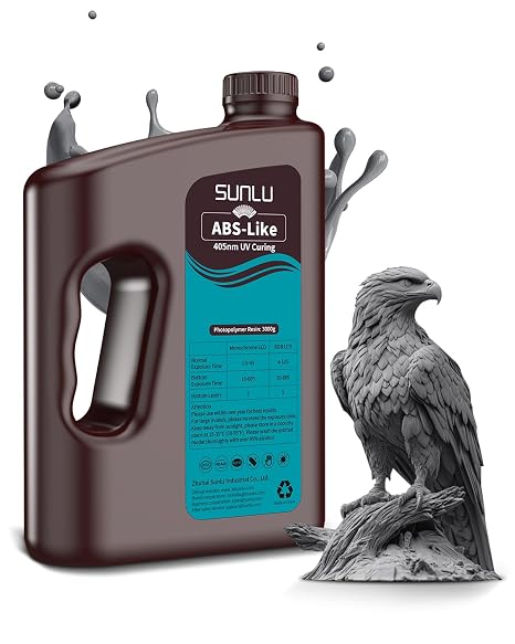 SUNLU 3000G ABS-Like 3D Printer Resin, 405nm UV Curing Photopolymer Rapid 3D Resin for 2K 4K 6K 8K LCD/DLP/SLA 3D Printers, Non-Brittle & High Precision & Low Shrinkage, Dark Grey 3KG