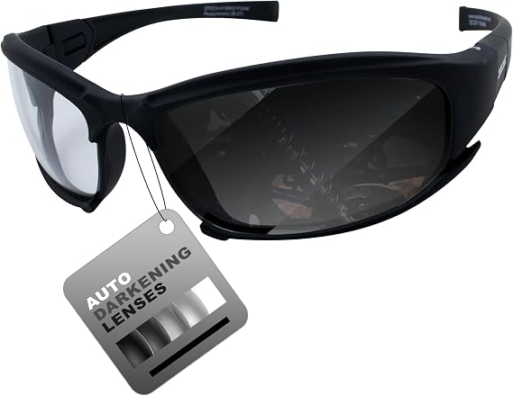 Epoch Hybrid Photochromic Padded Motorcycle Sunglasses Clear to Smoke Lens ANSI Z87.1+