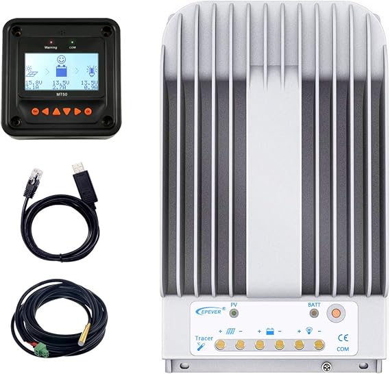 EPEVER 30A MPPT Solar Charge Controller 12/24VDC Automatically Identifying System Voltage with MT52 Remote Meter &Temperature Sensor RTS &Communication Cable RS485