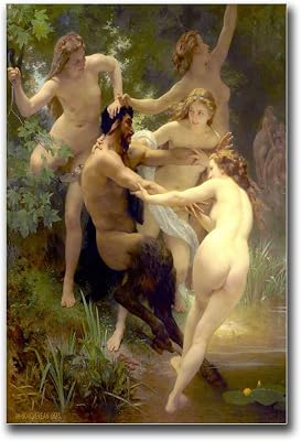 EHDKPWAX Canvas Art PostersBouguereaus Nymphs And Sagittarius Naked Siren Girls Sexy And Mysterious Beasts Supernatural Magic Living Room Bedroom Home Decor 12x18inch