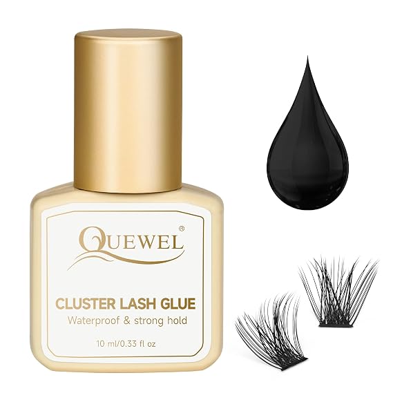 QUEWEL Lash Clusters Glue 10ml Black DIY Lash Extensions for Individual Lashes Long-Lasting No Irritation, Large Capacity No Shaking (Black-10ml)