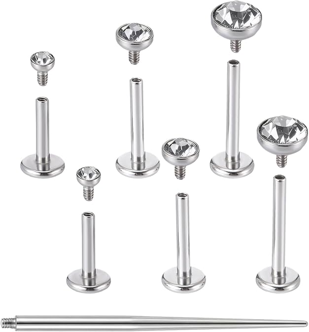 Lusofie 6Pcs 20/18/16G Flat Back Stud Earrings Nose Rings 6/8/10mm