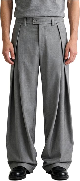 Men's Baggy Wide Leg Dress Pants Pleated Work Suit Pants High Waisted Slacks Business Casual Trousers