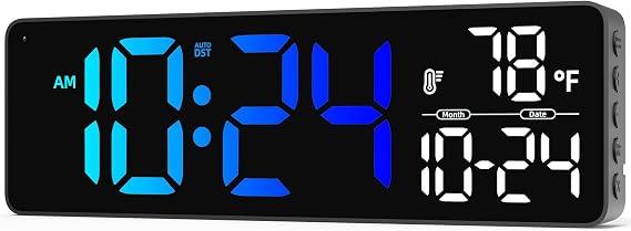 Large LED Digital Wall Clock with Date, Temperature, Auto-Brightness, Auto-DST | Big Digital Clock for Bedroom, Desk, Classroom, Living Room, Kitchen, Office, Gym, Farmhouse, Xmas Gift for Seniors