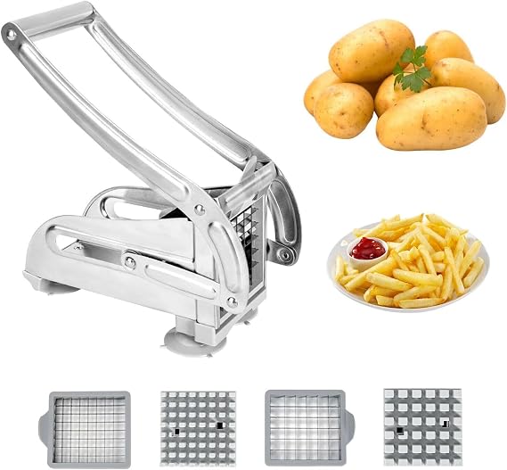 Trintion Potato Chipper Cutter Slicer, Potato Fry Cutter, Stainless Steel Potato Cutter, Potato Slicer, Includes 2 Blade Size Cutter Options and No-Slip Suction Base, Perfect for use with Air Fryer