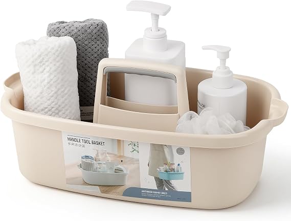 Large Cleaning Supplies Caddy Portable Shower Caddy Basket Beige