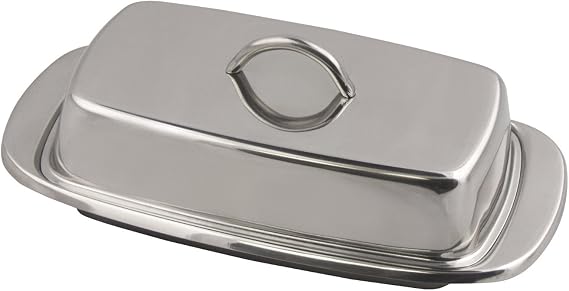 Fox Run Stainless Steel Double Butter Dish With Lid 2 Butter Stick Capacity