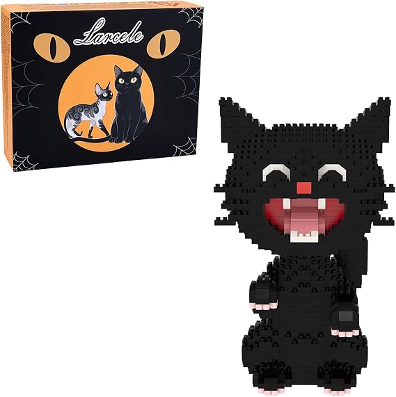 Larcele KLJM-05 1188 Pieces DIY Micro Cat Building Blocks Toy Set for Ages 12 and Up (Black Cat 2)