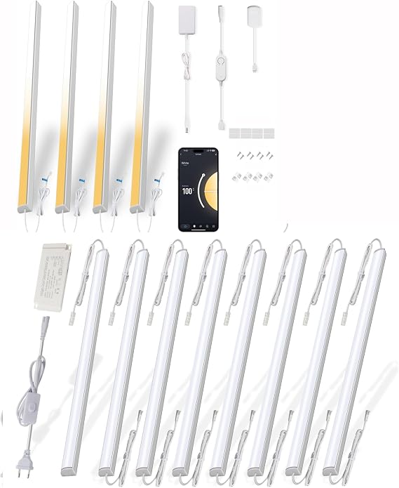 Cefrank 8pcs 12" V-Shape Linkable LED Light Bars Bundle with V-Shape 4-Pack 12" Smart LED Under Cabinet Lighting
