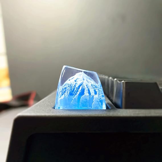 Handmade Mt .Fuji Backlit Resin Artisan Keycap R4/Esc Key Cap Shine Through Translucent SA Profile for Cherry MX Switch Gaming Mechanical Keyboard,Snow Mountain Under Blue Skies (Blue)