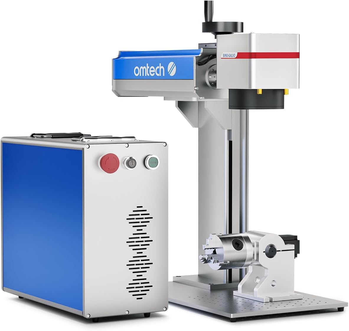 OMTech 30W Fiber Laser Engraver with Rotary Axis, LightBurn Compatible Laser Engraving Machine with Red Dot Pointer, 6.9x6.9 Solid State Laser Marking Etching Machine for Metal Steel Gold Jewelry More