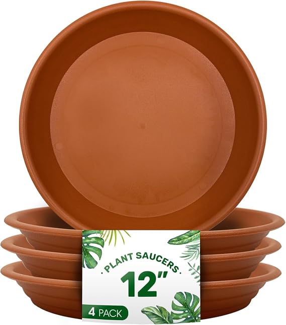 4 Pack of 12 inch Plant Saucer, Plastic Terracotta Plant Water Tray