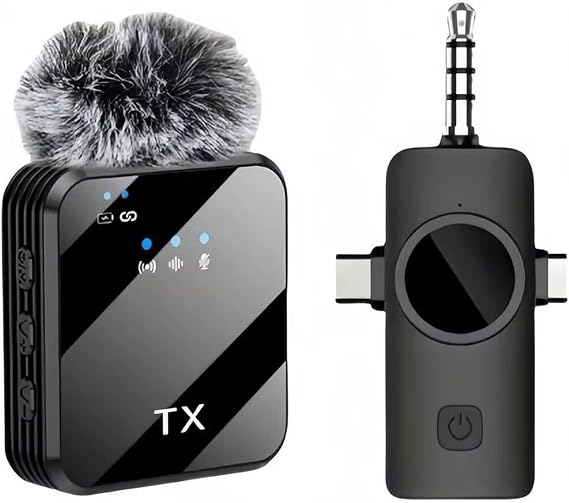 Coverzone Wireless Collar Microphone Single Microphone Compatible with iPhone 16 TYPE-C/Aux/Lightning Port Phone PC Tablet Video Recording Interview Live Broadcast Vlog Wireless Microphone 1030
