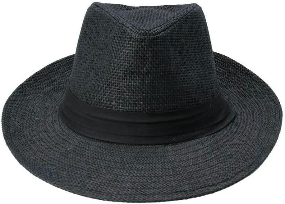 Summer Casual Unisex Beach Trilby Large Brim Jazz Sun Hat Panama Hat Paper Straw Women Men Cap with Black Ribbon