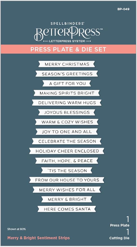 Spellbinders BP-049 Merry & Bright Sentiment Strips Press Plate & Die Set