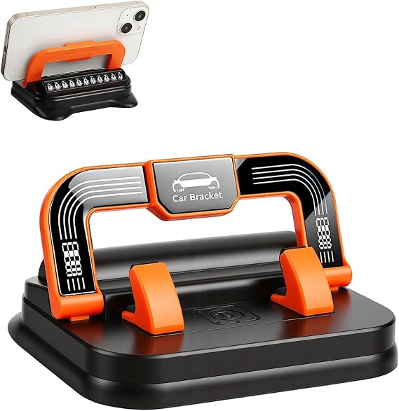 Car Phone Holder 360 Degree Rotation, Suitable for car Navigation in-car Dashboard, Ultra-Strong Suction Cup Phone Mount, Horizontal and Vertical Screen Adjustment Angle (Orange)