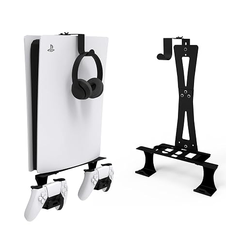 ZHSX Wall Mount for Ps5 Models,Ps5 Shelf Playstation Wall Mount Compatible with Ps5Ps5 Pro and Ps5 Slim Disc Adjustable Length and Width Holds Two Controllers