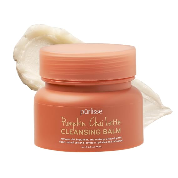 purlisse Pumpkin Chai Latte Cleansing Balm - Hydrating Facial Cleanser Enriched with Pumpkin, Chai & Soy Milk - Makeup Remover Balm & Gentle Face Wash for Women & Men (3.4 oz)