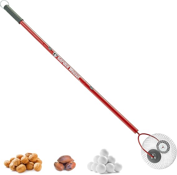 GARDEN WEASEL Large Nut Gatherer Roller – Nut Collector Tool for Walnuts, Sweet Gum Balls, Tennis Balls and More – Yard Picker Upper with Durable Cage and Ergonomic Handle