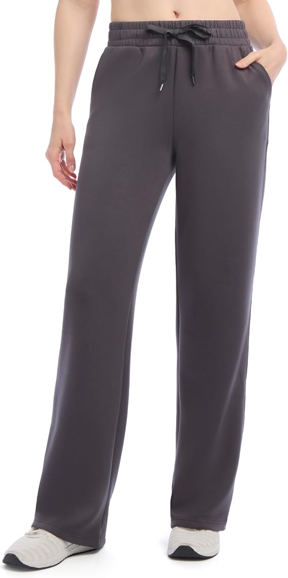Danskin Women's Fleece Luxe Double Knit Flare Leg Sweatpants with Pockets