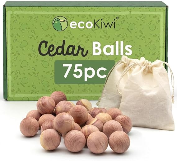 ecoKiwi Moth Balls 75 Pack - Cedarwood Moth Repellent - 100% Natural Cedar Balls Moth Repellent for Wardrobes - Cedar Oil Moth Repellent Anti Moth - Moth Treatment for House, Sandpaper & Cotton Bags