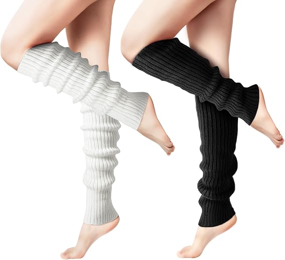 Clothirily Leg Warmers, 2 Pairs Knit Leg Warmers for Women 80s Long Socks