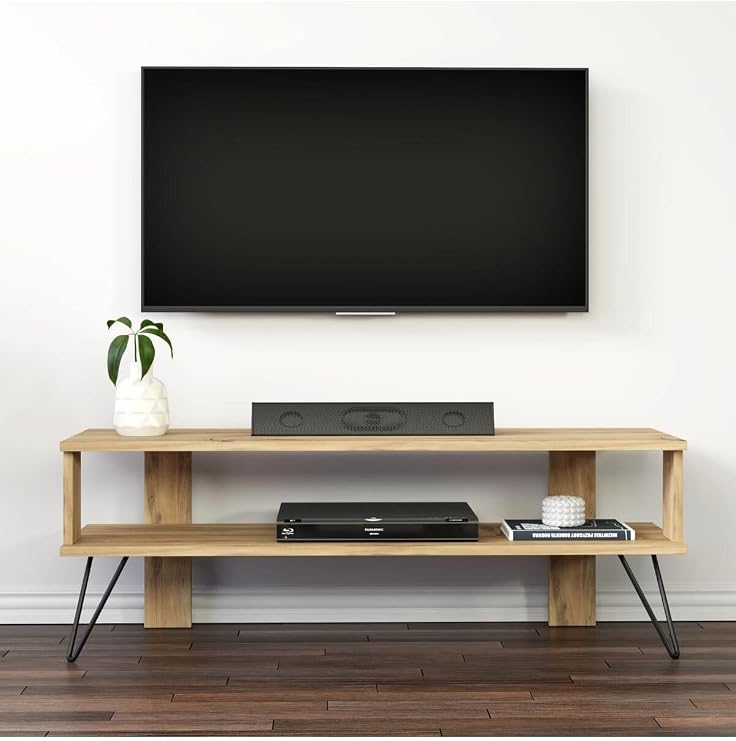 Duama TV Sehpası – Metal Ayaklı, Açık Raflı Tasarım, 120 cm, Antik Ceviz