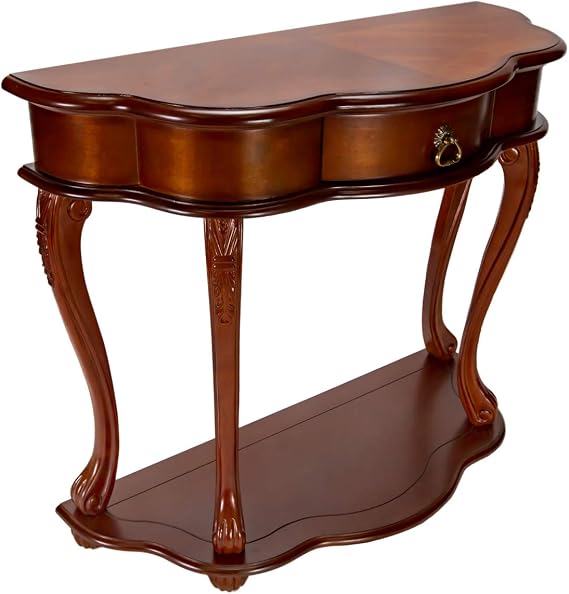 All Things Cedar Classic Accents HF024 Old World Entryway | Cherry Wood Console Table | Birch Veneer, Solid Wood Legs, Interior Drawer | Elegant Wooden Entry Table 35x15x30