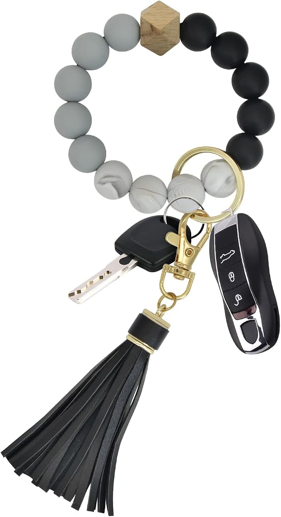 Key Chains Women for Car Key Ring Bracelet,Keychain Wristlet,Silicone Beaded Bangle Chains