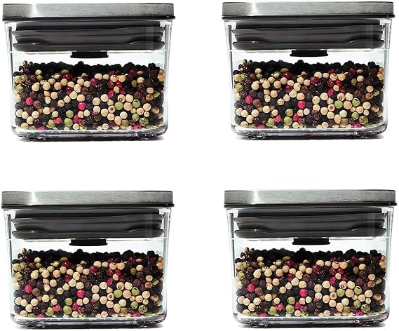 OXO Steel POP Small Square Container - 0.4 Qt (Pack of 4) Airtight Food Storage for Dried Herbs & More, Grey
