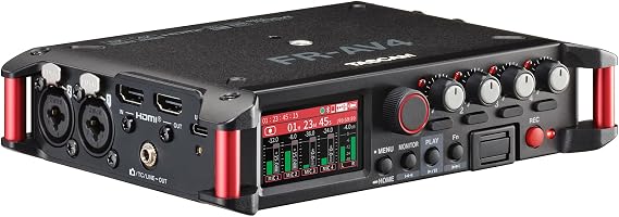 TASCAM FR-AV4 4-Channel 32-Bit Float Field Recorder with Mixer for Camera Rigs, 4 XLR/TRS Inputs, Timecode Generator, HDMI Sync, 192kHz, USB-C Audio Interface